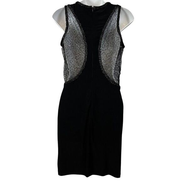 Mac Duggal Womens Little Black Beaded Sheer Back Stretch Knit Dress Mini sz 8 - Picture 1 of 16